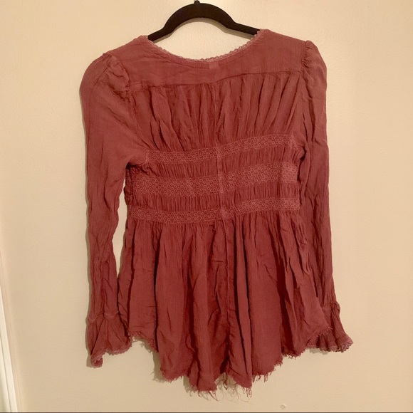 Free people burgundy button up flowy long sleeve - Picture 6 of 7